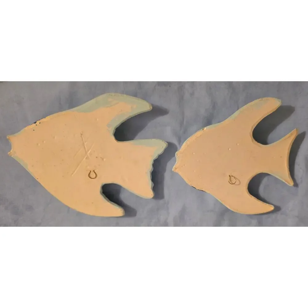 Vtg.  MCM Ceramic Mint Blue Pearl Angelfish Chalkware Set of 2